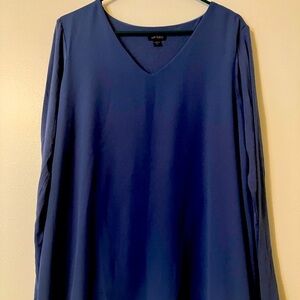 J Jill blouse size Large tall navy blue long sleeves relaxed fit breathable